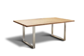 Modernes Design: Vincente Esstisch mit Wildeicheplatte und Edelstahlkufen