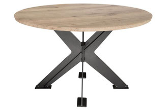 Tischplatte Eiche rund mit modernem Metallgestell Beschreibung: Runde Eichen-Tischplatte kombiniert mit einem modernen Metallgestell, minimalistisches Design.