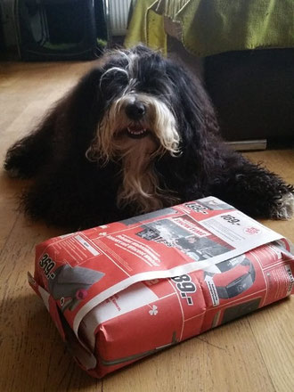 Mihu mit seinem Geschenk - was ist da wohl drin???