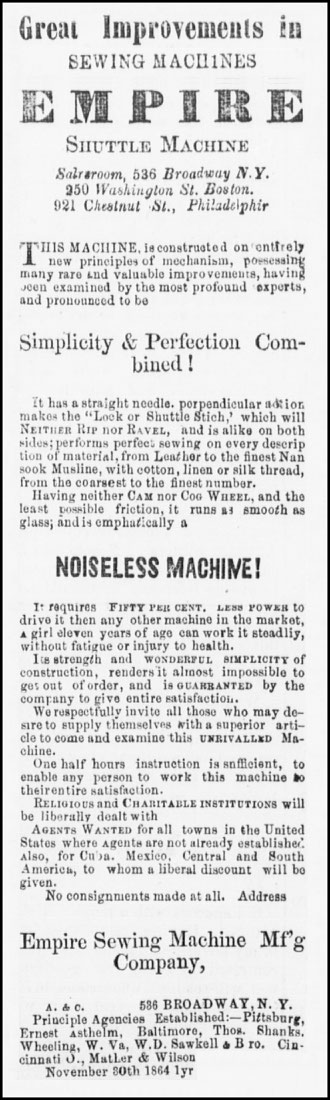 November 1864 - 536 Broadway N.Y.