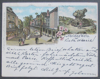 Tunbridge Wells, Kent "Court" size postcard used to Austria in 1900.