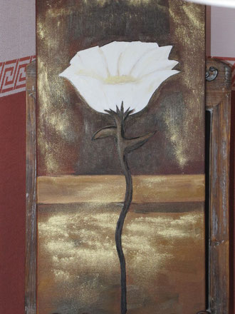 Weiße Blüte mit Goldstaub 40 x 80 cm