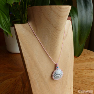 médaillon linogravure collection macramé bijoux pendentif bois nature