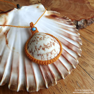médaillon linogravure collection macramé bijoux pendentif bois nature
