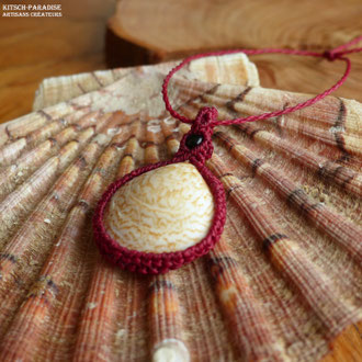 médaillon linogravure collection macramé bijoux pendentif bois nature