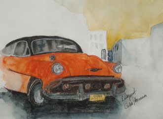 Oldtimer in Havana/Mischtechnik