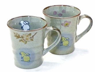 九谷焼【ペアマグカップ】白兎しだれ桜&ソメイヨシノ 裏絵