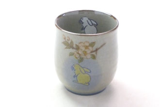 九谷焼『お湯呑』小 白兎しだれ桜『裏絵』