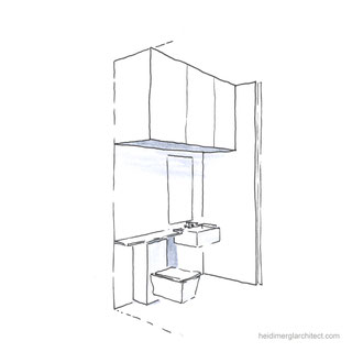 A Minimalist Small Bathroom Design With Clever Storage Solutions by Heidi Mergl Architect