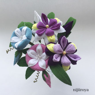 朝顔と花菖蒲 - つまみ細工のnijiiroyaー長野市