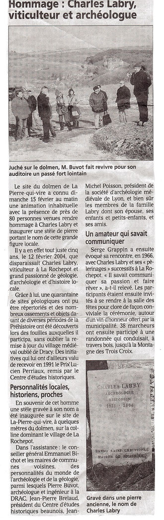 Article hommage Charles Labry: le bien public février 2009