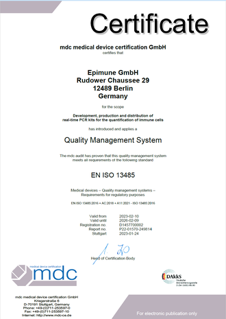 ISO 13485 Zertifikat