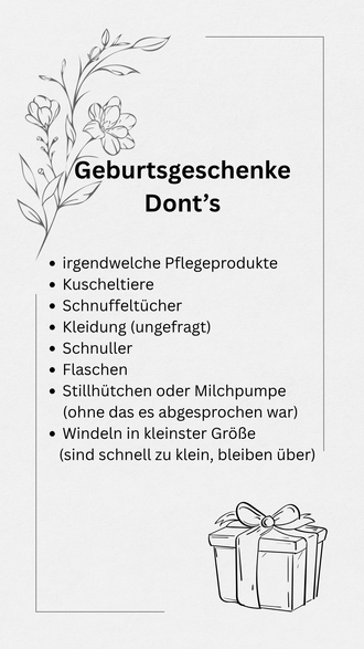 Dont's der Geburtgeschenke: Liste