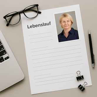 Lebenslauf mit Bewerbungsbild auf dem Deckblatt