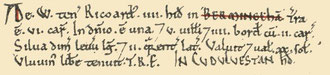 Birmingham's entry in the Domesday Book from Open Domesday. See Acknowledgements for a link to that website.
