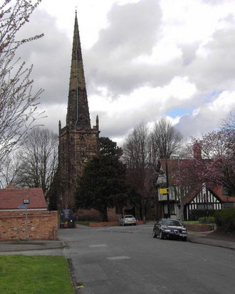 Yardley Church viewed from the south. The Old Grammar School is on the right of the photgraph.
