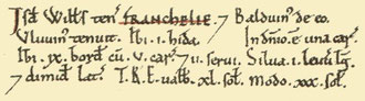 Frankley's entry in the Domesday Book from Domesday Online. See Acknowledgements to link to that website.