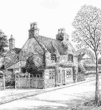 Woodthorpe Road in Kings Heath - drawn in 1938. Thanks for the use of this image to E W Green, Historic Buildings in Pen & Ink - The Work of William Albert Green.