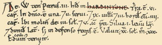Erdington's entry in the Domesday Book from Open Domesday. See Acknowledgements to link to that website.