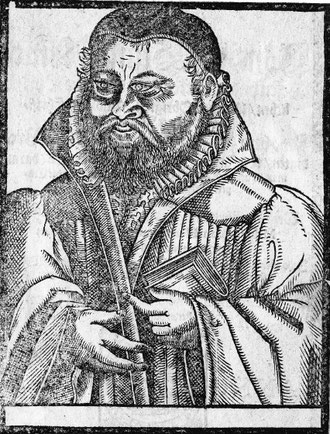 Heinrich Herrmann Frey im Predigerornat mit Buch; Holzschnitt bei J. Schröder; 1605