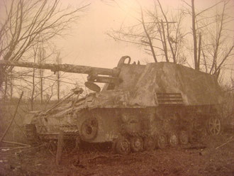 Abandonned Nashorn of Kampfgruppe Blasius (Photo courtesy Karl-Heinz Münch history of schw.Pz.Jg.Abt 654)