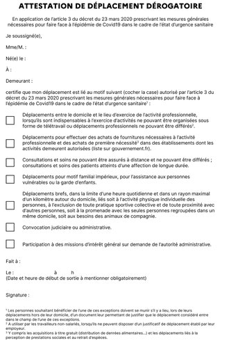 Nouvelle attestation de déplacement dérogatoire (V2).