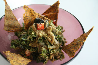 Asian Kale and Eggplant Curry with Flax Crackers