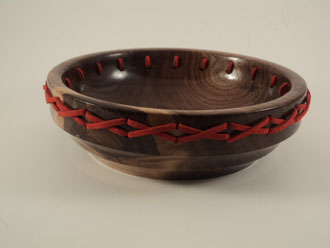 Leather laced Walnut Bowl