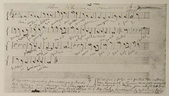 Handwritten sheet music of Welsh National Anthem by James James / courtesy of National Library Wales