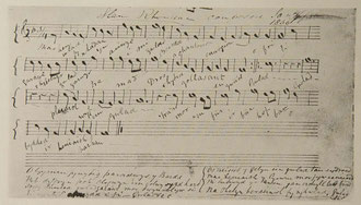 Handwritten sheet music of Welsh National Anthem by James James / courtesy of National Library Wales　　　　　　　　　　　　　　　　　