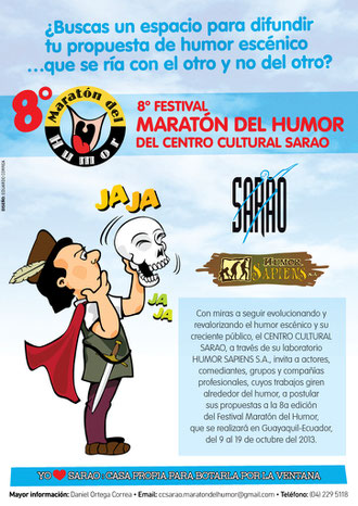 Afiche de la Convocatoria 2013 del Festival "Maratón del Humor" 2013. Diseño de Eduardo Correa.