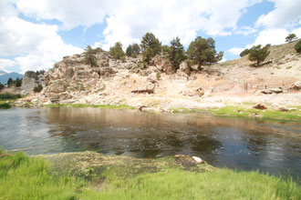 John Wayne (as Rooster Cogburn) crossed the Hot Creek in order to confront Dennis Hopper in "True Grit". 