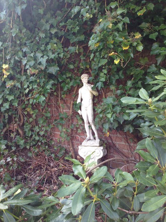 David-Statue umrankt von Efeu