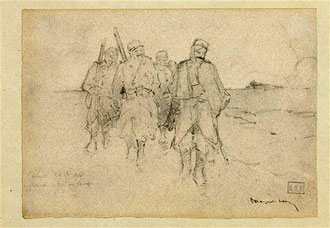 Fismes, 1914, retour au camp. Fusain de Léon Espérance Broquet