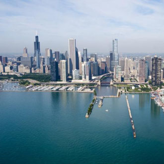 Blick auf Downtown Chicago bei der mietwagenreise von Chicago nach New Orleans