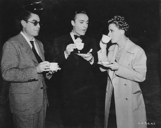on the set of "Love Affair" with director Leo McCarey and Charles Boyer