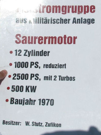 Notstromgruppe aus militärischer Anlage Besitzer: W. Stutz Zufikon