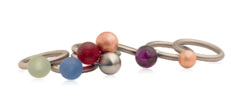 Ring "Ball" 10 mm / Stainless Steel with synth. Colourstone or 18ct. Gold