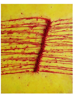 "La Pousséeen rouge", technique mixte, 150x100cm,2014