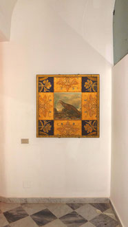  Sergio Pausig   2013   " Paysage avec Marcel"    Dipinto all'affresco e alla colla di caseina, inserito in una cornice di metallo e ancorato al muro con staffe. Dimensioni 130 x 130 x 4 cm.     