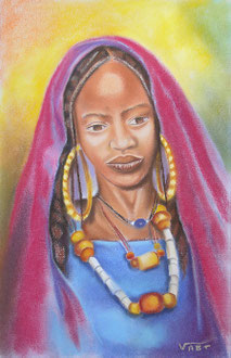 tableau femme Afrique portrait Niger pastel