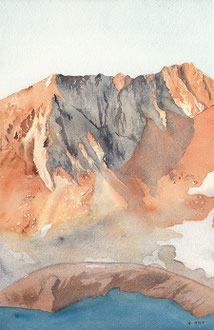 Pyrénées aquarelle massif reflet lac