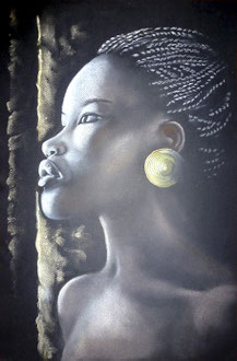 tableau peinture pastel portrait femme Afrique Mali