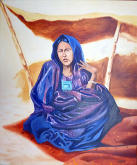 femme touareg tableau portrait peinture huile sur toile  Afrique Niger