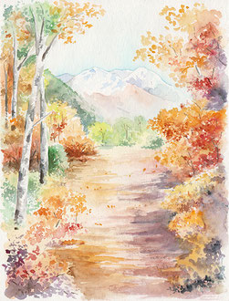 Pyrénées aquarelle forêt  automne arbres