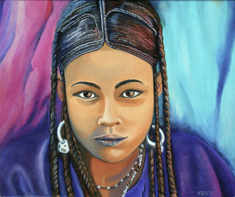 tableau portrait à l'huile enfant touareg Niger Afrique