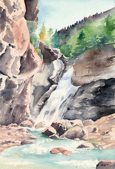 Pyrénées aquarelle cascade