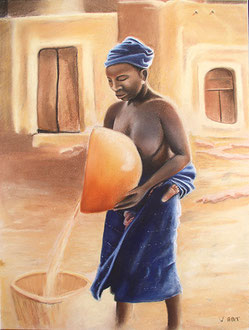 tableau peinture femme Afrique dogon pastel sec