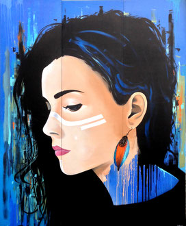220x180cm. Acrylic and spray paint on wood. "Plume" 2016