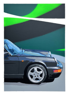 81x60cm. Acrylic and spray paint on Canvas. " 911 type 964 Carrera 4 " 2025